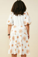 HY9463W Off White Plus Floral Embroidered Smocked Bodice Midi Dress Full Body