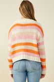 HY9484 Pink Womens Multicolor Stripe Button Closure Sweater Cardigan Back