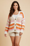 HY9484W Pink Womens Multicolor Stripe Button Closure Sweater Cardigan Back