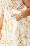 HY9505W Cream Plus Textured Floral Print Smocked Ruffle Tank Dress Gif