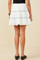 HY9509 Off White Womens Crochet Ribbon Trimmed Textured Skirt Side