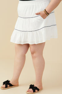 HY9509 Off White Womens Crochet Ribbon Trimmed Textured Skirt Full Body