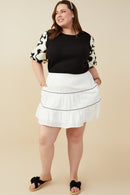 HY9509W Off White Plus Crochet Ribbon Trimmed Textured Skirt Side