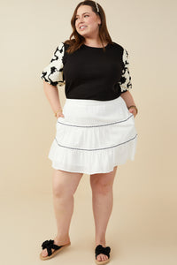 HY9509W Off White Plus Crochet Ribbon Trimmed Textured Skirt Side
