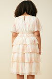 HY9514W Blush Mix Plus Watercolor Print Tiered Cinch Waist Dress Side