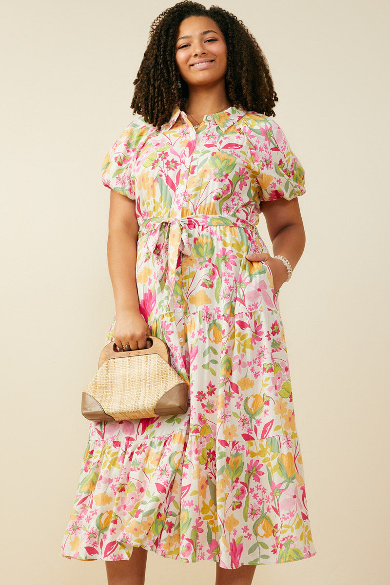 pink floral boho dress Collared Floral Print Dress for Women| Boho Inspired Inclusive Outfits Pink / M Pink *Women's Dresses Casual Dresses Hayden Los Angeles