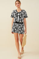 HY9572 Black Womens Daisy Embroidered Tie Closure Top Gif