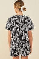 HY9572 Black Womens Daisy Embroidered Tie Closure Top Side