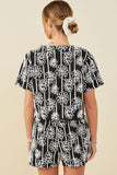 HY9572 Black Womens Daisy Embroidered Tie Closure Top Side
