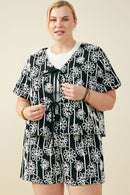 HY9572 Black Womens Daisy Embroidered Tie Closure Top Pose