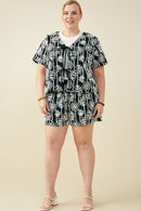 HY9572 Black Womens Daisy Embroidered Tie Closure Top Front