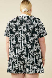 HY9572W Black Plus Daisy Embroidered Tie Closure Top Full Body