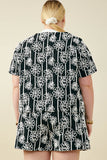 HY9572W Black Plus Daisy Embroidered Tie Closure Top Full Body