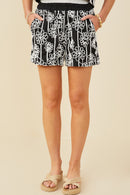 HY9573 Black Womens Daisy Embroidered Elastic Waist Shorts Gif