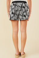 HY9573 Black Womens Daisy Embroidered Elastic Waist Shorts Back
