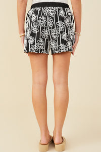HY9573 Black Womens Daisy Embroidered Elastic Waist Shorts Back