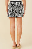HY9573 Black Womens Daisy Embroidered Elastic Waist Shorts Back