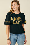 HY9580 Black Womens Gameday Varsity Stripe T Shirt Front