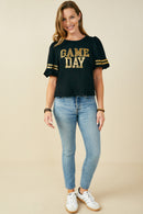 HY9580W Off White Plus Gameday Varsity Stripe T Shirt Front