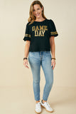 HY9580 Black Womens Gameday Varsity Stripe T Shirt Full Body