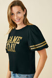 HY9580 Black Womens Gameday Varsity Stripe T Shirt Side