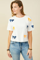 HY9583 Orange Womens Gameday Team Color Sequin Bow Patched T Shirt Gif