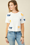Gameday Team Color Sequin Bow Patched T Shirt