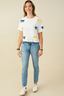 HY9583 Orange Womens Gameday Team Color Sequin Bow Patched T Shirt Full Body