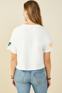 HY9583W Orange Plus Gameday Team Color Sequin Bow Patched T Shirt Full Body