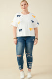 HY9583W Orange Plus Gameday Team Color Sequin Bow Patched T Shirt Front