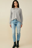 HY9627 Grey Womens Stitch Detail Asymmetric Sweater Top Front