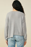HY9627 Grey Womens Stitch Detail Asymmetric Sweater Top Front