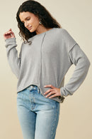 HY9627W Ivory Plus Stitch Detail Asymmetric Sweater Top Side