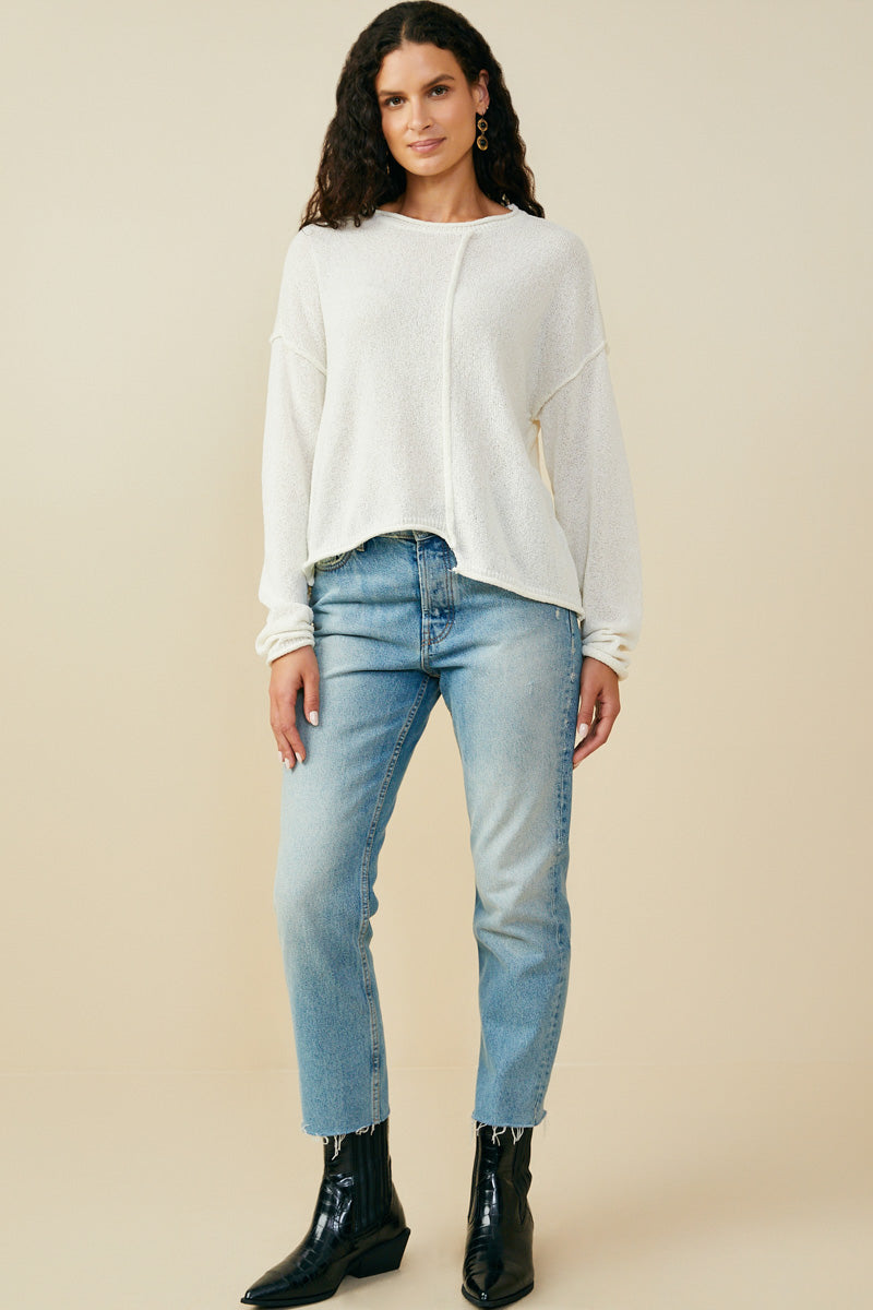 HY9627 Ivory Womens Stitch Detail Asymmetric Sweater Top Gif