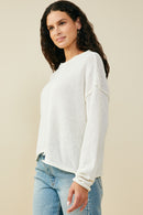 HY9627 Ivory Womens Stitch Detail Asymmetric Sweater Top Full Body