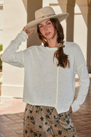 HY9627 Ivory Womens Stitch Detail Asymmetric Sweater Top Editorial