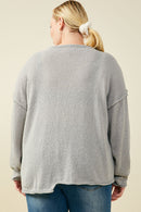 HY9627W Grey Plus Stitch Detail Asymmetric Sweater Top Full Body