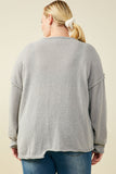 HY9627W Grey Plus Stitch Detail Asymmetric Sweater Top Side
