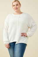 HY9627W Ivory Plus Stitch Detail Asymmetric Sweater Top Front