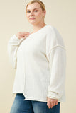 HY9627W Grey Plus Stitch Detail Asymmetric Sweater Top Full Body