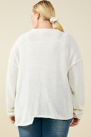 HY9627W Ivory Plus Stitch Detail Asymmetric Sweater Top Full Body