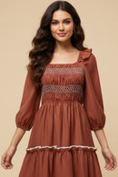 Contrast Smocking Detailed Ruffled Square Neck Dress