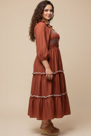 Contrast Smocking Detailed Ruffled Square Neck Dress