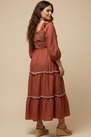 Contrast Smocking Detailed Ruffled Square Neck Dress