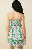 HY9662 Green Womens Bold Floral Pleated Bodice Tiered Mini Tank Dress Side