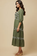 Embroidered Floral Contrast Long Sleeve Dress