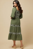 Embroidered Floral Contrast Long Sleeve Dress