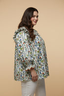 HY9740W Cream Plus Floral Print Tie Front Contrast Lace Detail Top Side