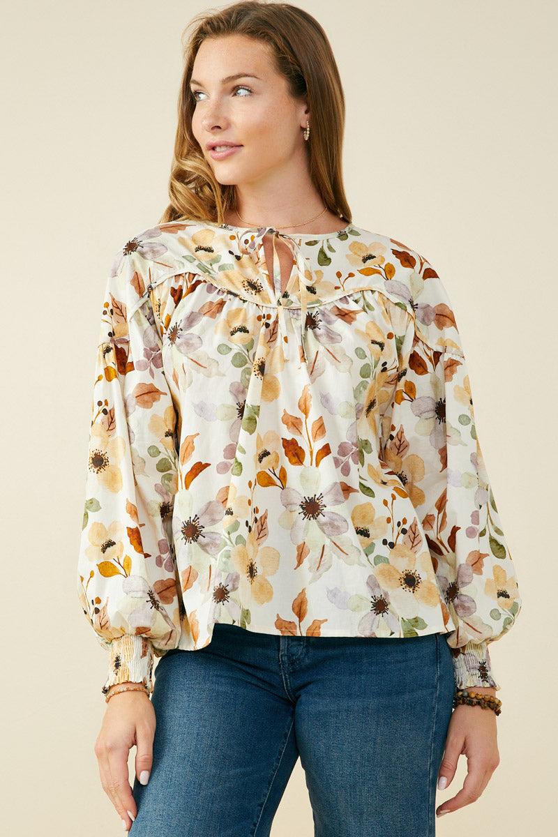 Foliage Printed Tie Detail Piped Top