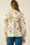 Foliage Printed Tie Detail Piped Top